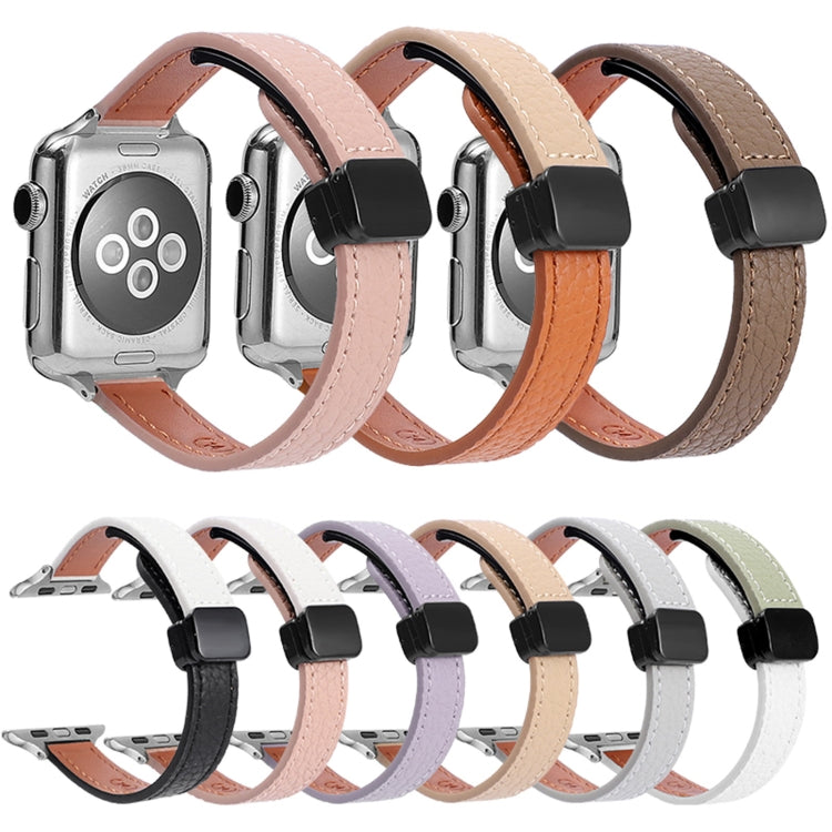 For Apple Watch 42mm Slim Magnetic Buckle Genuine Leather Watch Band(Plain Black) - free shipping - PMC TechLife - Order now!