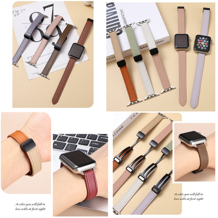 For Apple Watch SE 40mm Slim Magnetic Buckle Genuine Leather Watch Band(Plain Grey) - free shipping - PMC TechLife - Order now!