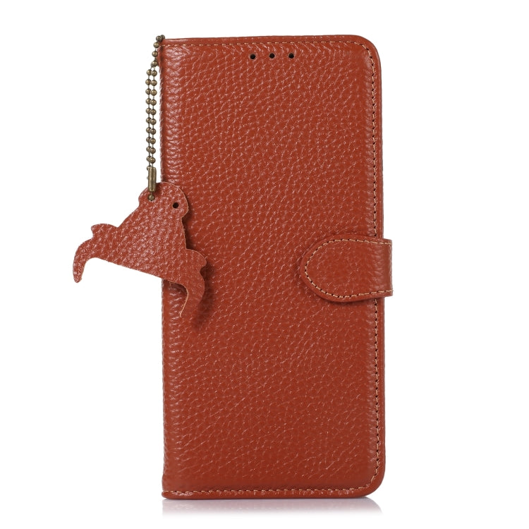 For Google Pixel 9a Genuine Leather Litchi Texture RFID Leather Phone Case(Coffee) - Google Cases by PMC TechLife | Online Shopping South Africa | PMC TechLife | Buy Now Pay Later Mobicred