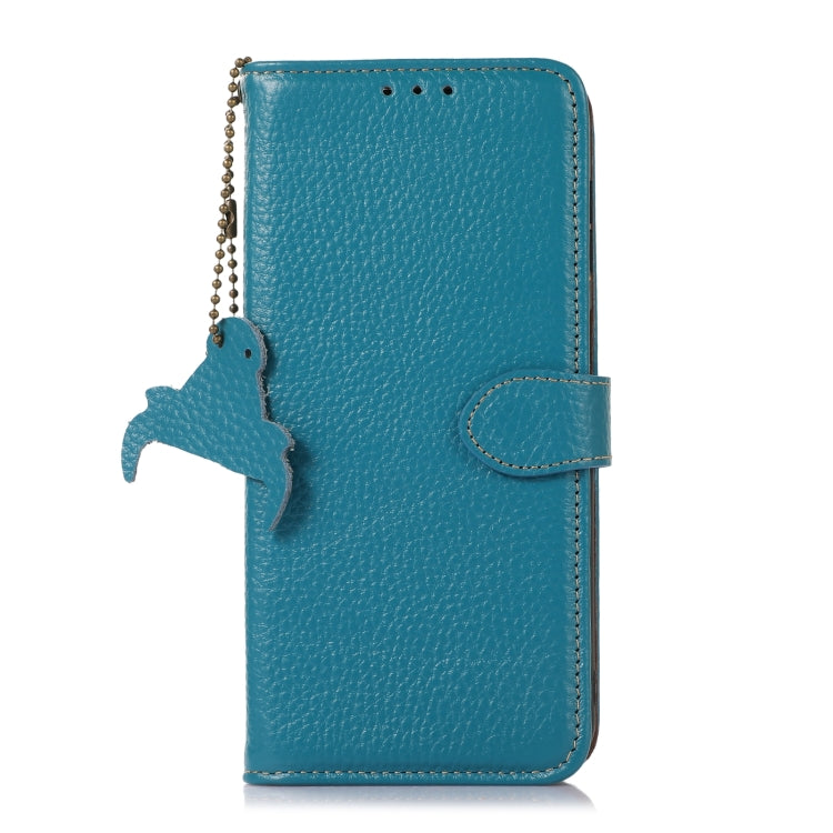 For Google Pixel 9a Genuine Leather Litchi Texture RFID Leather Phone Case(Blue) - Google Cases by PMC TechLife | Online Shopping South Africa | PMC TechLife | Buy Now Pay Later Mobicred