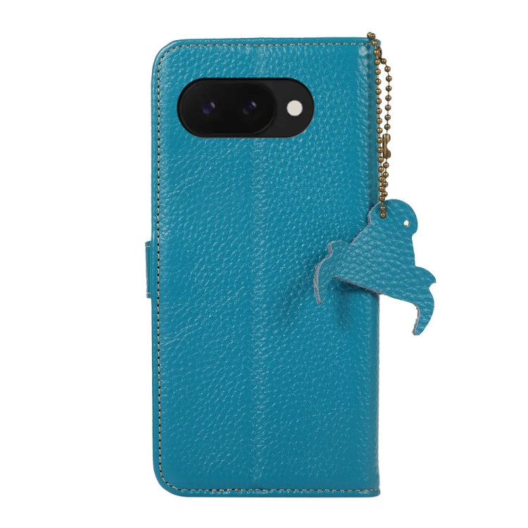 For Google Pixel 9a Genuine Leather Litchi Texture RFID Leather Phone Case(Blue) - Google Cases by PMC TechLife | Online Shopping South Africa | PMC TechLife | Buy Now Pay Later Mobicred