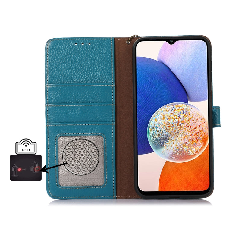 For Google Pixel 9a Genuine Leather Litchi Texture RFID Leather Phone Case(Blue) - Google Cases by PMC TechLife | Online Shopping South Africa | PMC TechLife | Buy Now Pay Later Mobicred