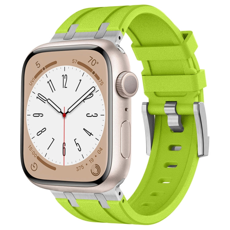 For Apple Watch SE 2023 44mm Stone Grain Liquid Silicone Watch Band(Silver Green) - Watch Bands by PMC TechLife | Online Shopping South Africa | PMC TechLife