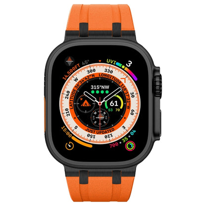 For Apple Watch Ultra 2 49mm Stone Grain Liquid Silicone Watch Band(Black Orange) - Watch Bands by PMC Jewellery | Online Shopping South Africa | PMC Jewellery