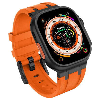 For Apple Watch Ultra 2 49mm Stone Grain Liquid Silicone Watch Band(Black Orange) - Watch Bands by PMC Jewellery | Online Shopping South Africa | PMC Jewellery