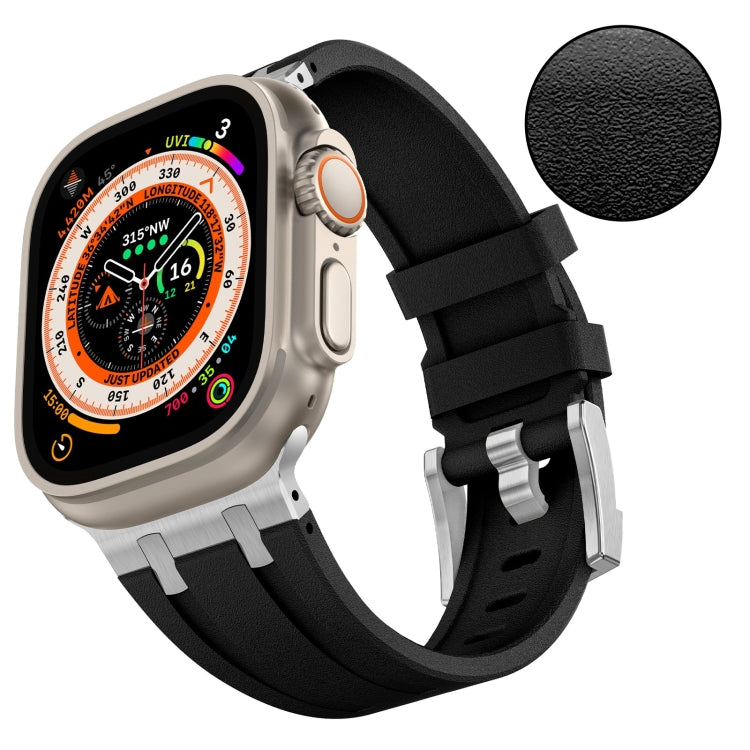 For Apple Watch Ultra 2 49mm Stone Grain Liquid Silicone Watch Band(Silver Black) - Watch Bands by PMC TechLife | Online Shopping South Africa | PMC TechLife