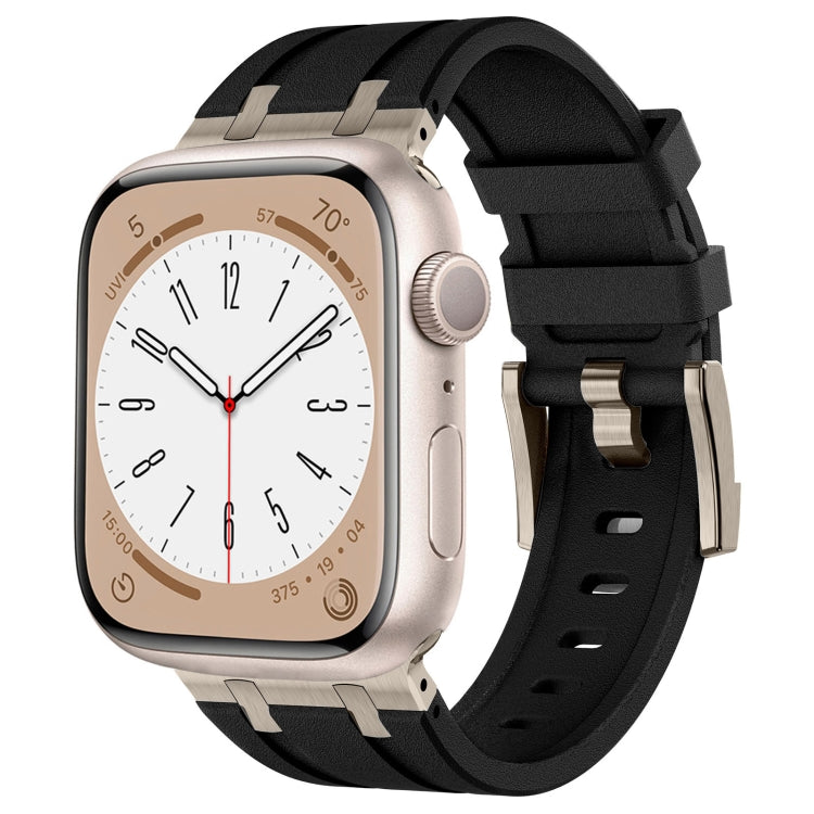 For Apple Watch Series 9 45mm Stone Grain Liquid Silicone Watch Band(Titanium Black) - Watch Bands by PMC TechLife | Online Shopping South Africa | PMC TechLife