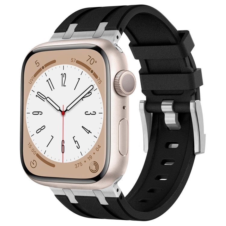 For Apple Watch Series 9 45mm Stone Grain Liquid Silicone Watch Band(Silver Black) - free shipping - PMC TechLife - Order now!