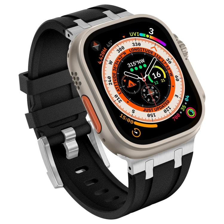 For Apple Watch Series 9 45mm Stone Grain Liquid Silicone Watch Band(Silver Black) - free shipping - PMC TechLife - Order now!