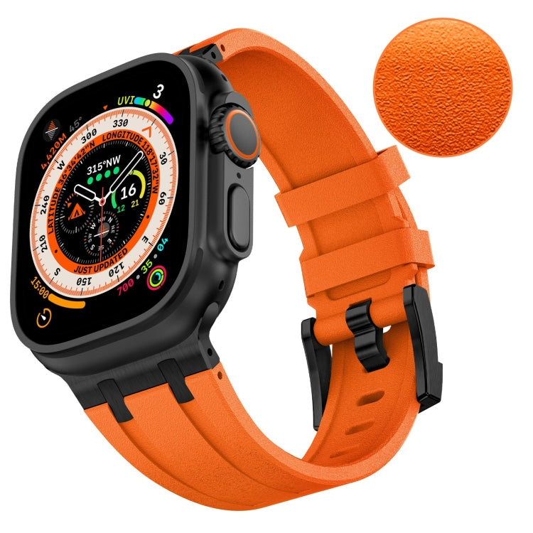 For Apple Watch Ultra 49mm Stone Grain Liquid Silicone Watch Band(Black Orange) - Watch Bands by PMC TechLife | Online Shopping South Africa | PMC TechLife