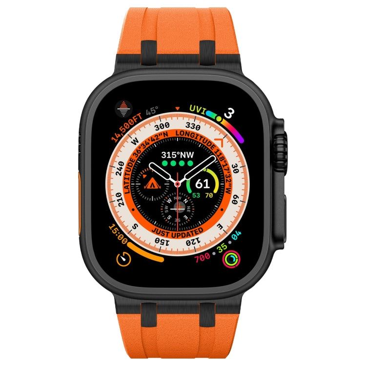 For Apple Watch SE 2022 44mm Stone Grain Liquid Silicone Watch Band(Black Orange) - Watch Bands by PMC Jewellery | Online Shopping South Africa | PMC Jewellery