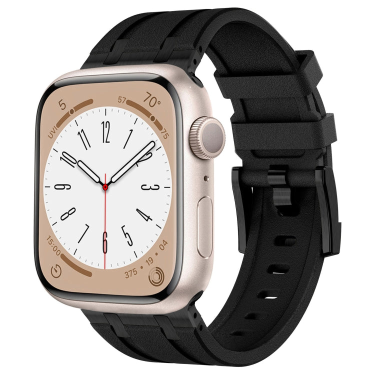 For Apple Watch Series 7 45mm Stone Grain Liquid Silicone Watch Band(Black Black) - Watch Bands by PMC TechLife | Online Shopping South Africa | PMC TechLife