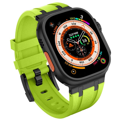 For Apple Watch Series 7 45mm Stone Grain Liquid Silicone Watch Band(Black Green) - Watch Bands by PMC Jewellery | Online Shopping South Africa | PMC Jewellery