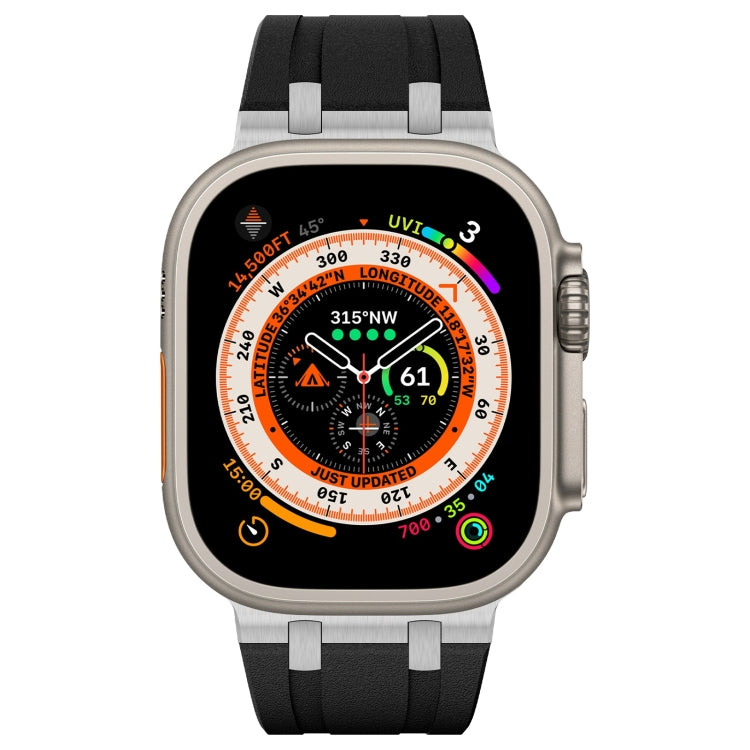 For Apple Watch Series 7 45mm Stone Grain Liquid Silicone Watch Band(Silver Black) - Watch Bands by PMC TechLife | Online Shopping South Africa | PMC TechLife