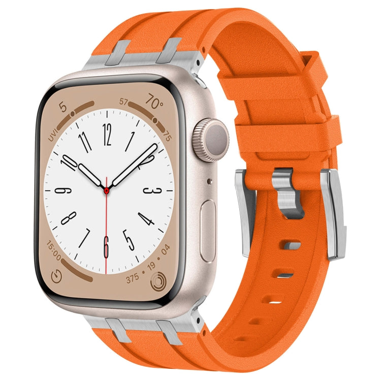 For Apple Watch SE 44mm Stone Grain Liquid Silicone Watch Band(Sliver Orange) - free shipping - PMC TechLife - Order now!