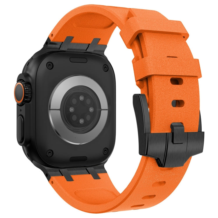 For Apple Watch Series 6 44mm Stone Grain Liquid Silicone Watch Band(Black Orange) - Watch Bands by PMC TechLife | Online Shopping South Africa | PMC TechLife