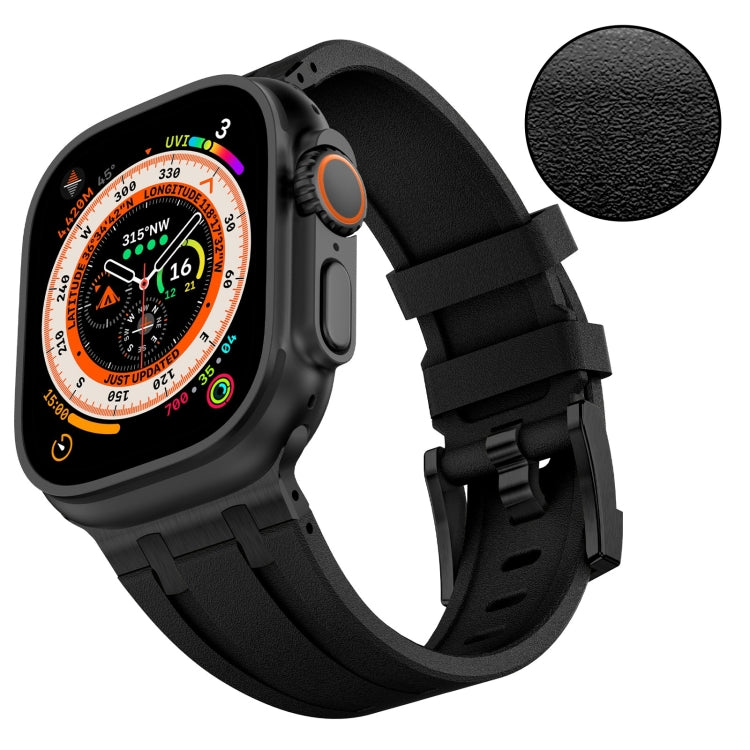 For Apple Watch Series 6 44mm Stone Grain Liquid Silicone Watch Band(Black Black) - Watch Bands by PMC TechLife | Online Shopping South Africa | PMC TechLife