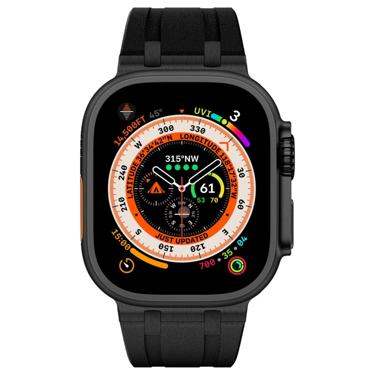 For Apple Watch Series 5 44mm Stone Grain Liquid Silicone Watch Band(Black Black) - Watch Bands by PMC TechLife | Online Shopping South Africa | PMC TechLife