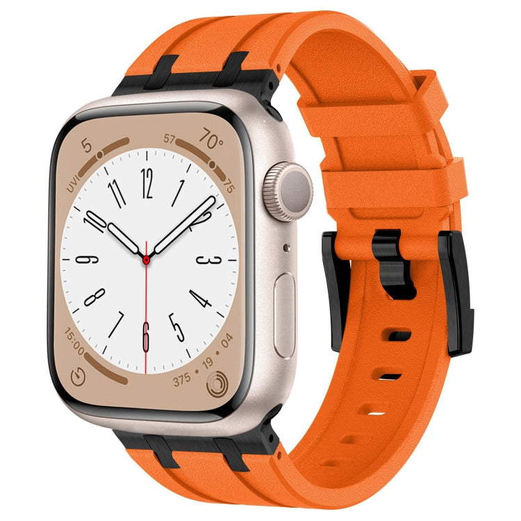 For Apple Watch Series 2 42mm Stone Grain Liquid Silicone Watch Band(Black Orange) - Watch Bands by PMC TechLife | Online Shopping South Africa | PMC TechLife