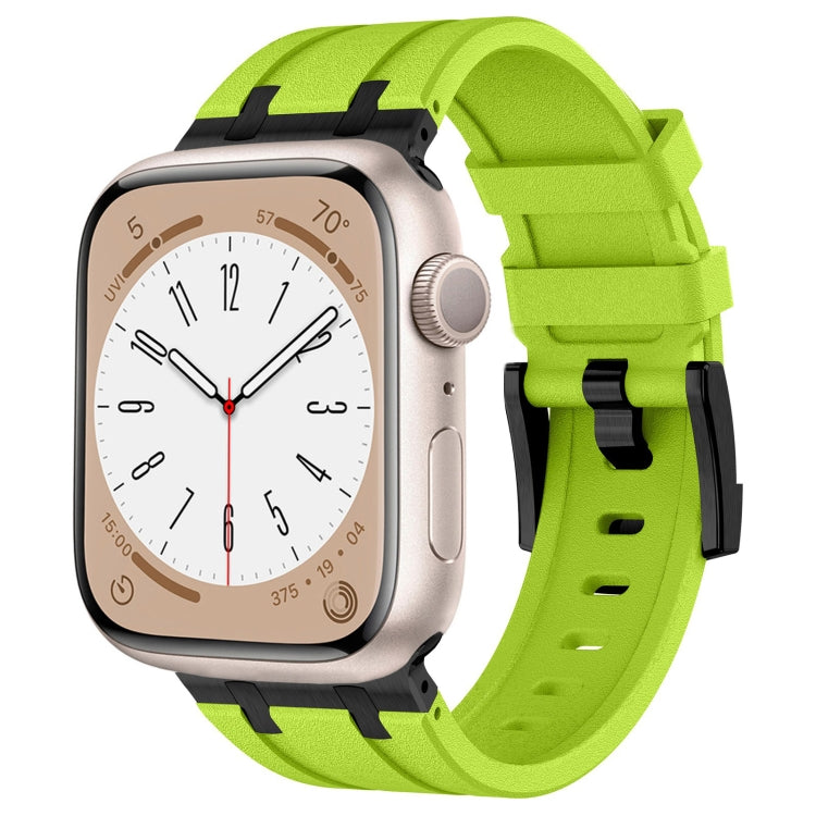 For Apple Watch 42mm Stone Grain Liquid Silicone Watch Band(Black Green) - Watch Bands by PMC TechLife | Online Shopping South Africa | PMC TechLife