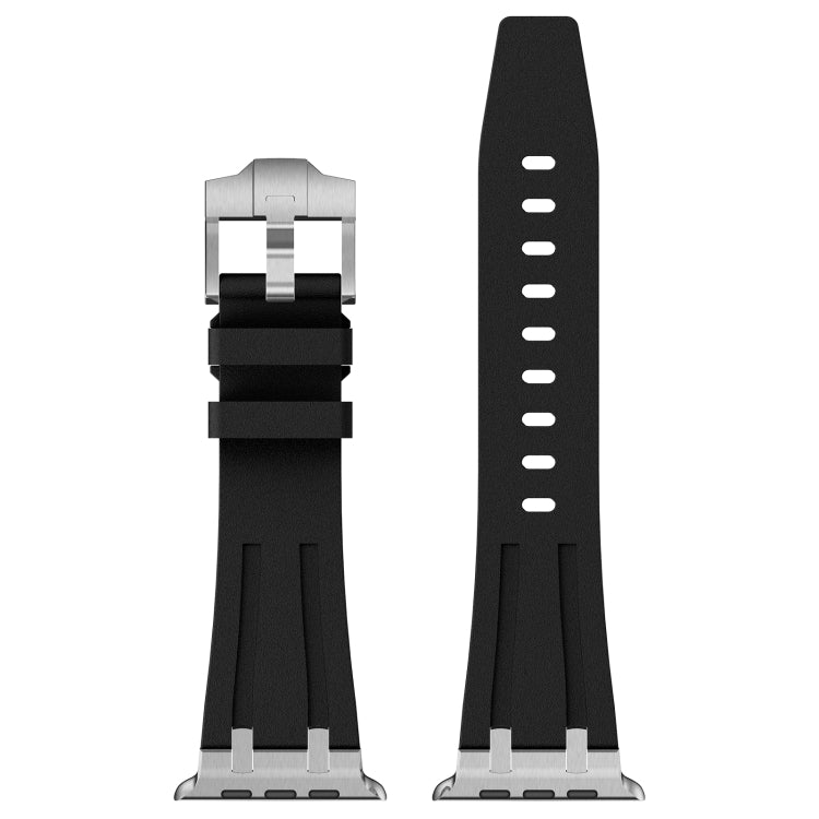 For Apple Watch 42mm Stone Grain Liquid Silicone Watch Band(Silver Black) - Watch Bands by PMC TechLife | Online Shopping South Africa | PMC TechLife