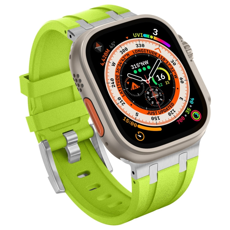 For Apple Watch 42mm Stone Grain Liquid Silicone Watch Band(Silver Green) - Watch Bands by PMC TechLife | Online Shopping South Africa | PMC TechLife