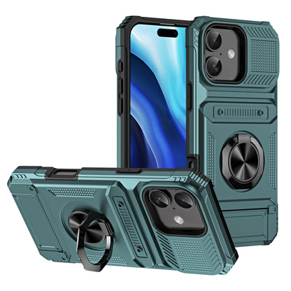 For iPhone 16 TPU+PC Shockproof Card Phone Case with Metal Ring Holder(Green) - iPhone 16 Cases by PMC Jewellery | Online Shopping South Africa | PMC Jewellery | Buy Now Pay Later Mobicred