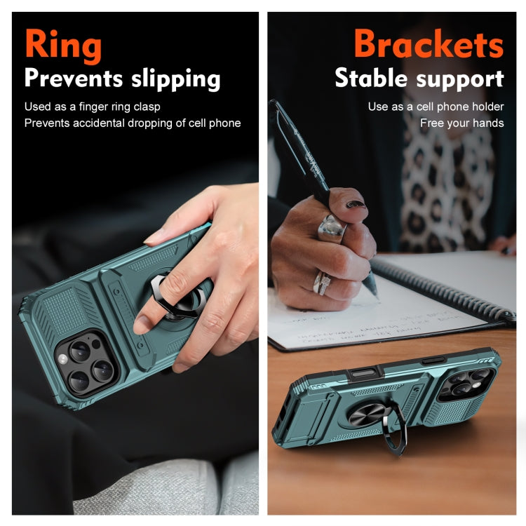 For iPhone 16 TPU+PC Shockproof Card Phone Case with Metal Ring Holder(Green) - iPhone 16 Cases by PMC TechLife | Online Shopping South Africa | PMC TechLife | Buy Now Pay Later Mobicred