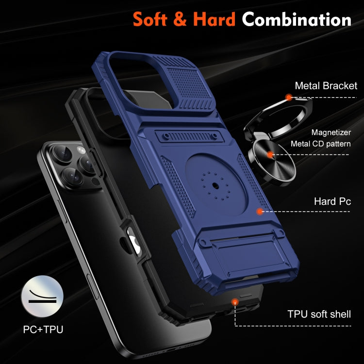 For iPhone 16 Plus TPU+PC Shockproof Card Phone Case with Metal Ring Holder(Blue) - iPhone 16 Plus Cases by PMC TechLife | Online Shopping South Africa | PMC TechLife | Buy Now Pay Later Mobicred