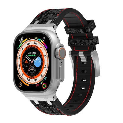 For Apple Watch Ultra 2 49mm Crocodile Texture Liquid Silicone Watch Band(Silver Red Black) - Watch Bands by PMC Jewellery | Online Shopping South Africa | PMC Jewellery