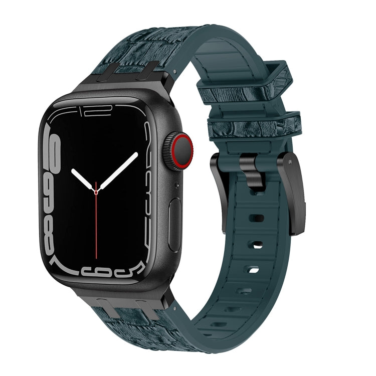 For Apple Watch Series 9 45mm Crocodile Texture Liquid Silicone Watch Band(Black Deep Green) - Watch Bands by PMC Jewellery | Online Shopping South Africa | PMC Jewellery