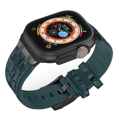 For Apple Watch Series 9 45mm Crocodile Texture Liquid Silicone Watch Band(Black Deep Green) - Watch Bands by PMC Jewellery | Online Shopping South Africa | PMC Jewellery