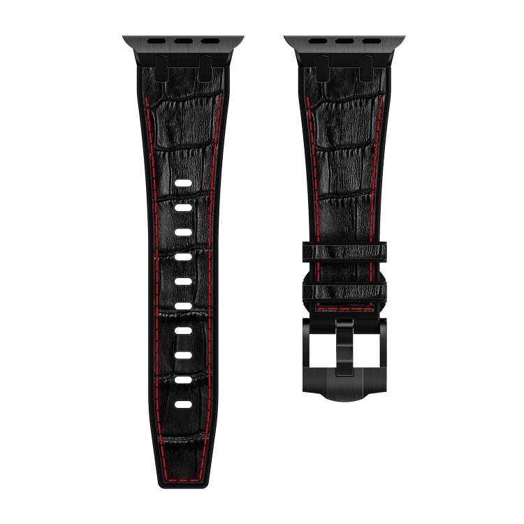 For Apple Watch Series 9 41mm Crocodile Texture Liquid Silicone Watch Band(Black Red Black) - Watch Bands by PMC TechLife | Online Shopping South Africa | PMC TechLife