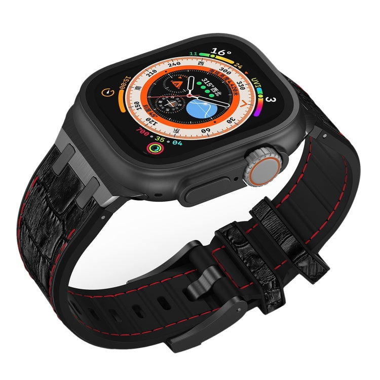 For Apple Watch Series 9 41mm Crocodile Texture Liquid Silicone Watch Band(Black Red Black) - Watch Bands by PMC TechLife | Online Shopping South Africa | PMC TechLife