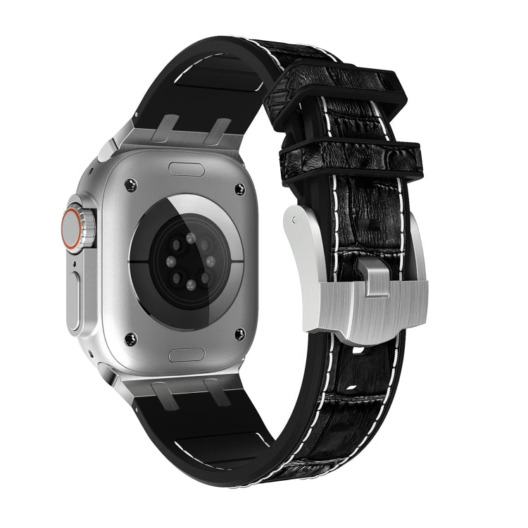 For Apple Watch Series 9 41mm Crocodile Texture Liquid Silicone Watch Band(Silver White Black) - Watch Bands by PMC TechLife | Online Shopping South Africa | PMC TechLife