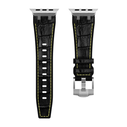 For Apple Watch Series 9 41mm Crocodile Texture Liquid Silicone Watch Band(Silver Yellow Black) - Watch Bands by PMC Jewellery | Online Shopping South Africa | PMC Jewellery