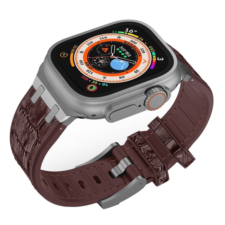 For Apple Watch Series 9 41mm Crocodile Texture Liquid Silicone Watch Band(Silver Dark Brown) - free shipping - PMC TechLife - Order now!