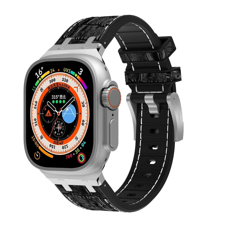 For Apple Watch Ultra 49mm Crocodile Texture Liquid Silicone Watch Band(Silver White Black) - Watch Bands by PMC TechLife | Online Shopping South Africa | PMC TechLife