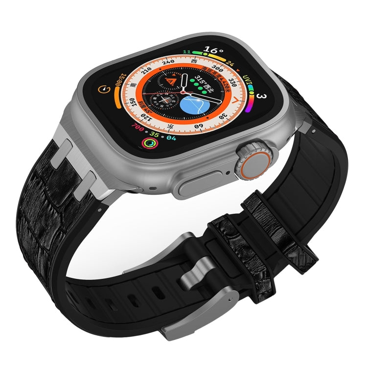 For Apple Watch Ultra 49mm Crocodile Texture Liquid Silicone Watch Band(Silver Black) - Watch Bands by PMC TechLife | Online Shopping South Africa | PMC TechLife