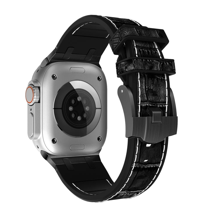 For Apple Watch Series 8 41mm Crocodile Texture Liquid Silicone Watch Band(Black White Black) - Watch Bands by PMC TechLife | Online Shopping South Africa | PMC TechLife