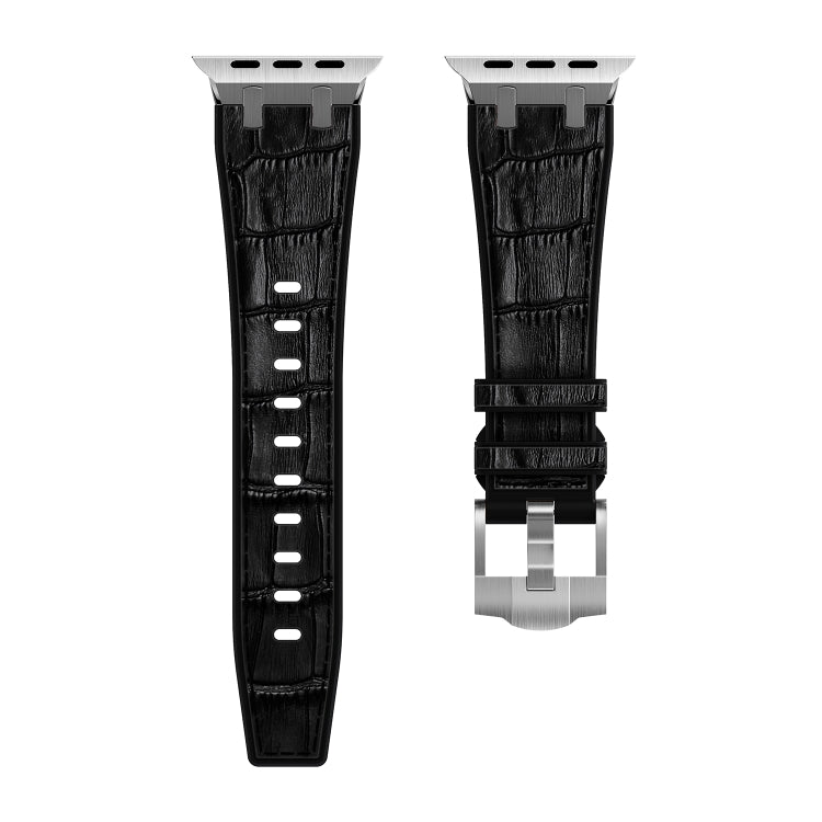 For Apple Watch SE 2022 40mm Crocodile Texture Liquid Silicone Watch Band(Silver Black) - Watch Bands by PMC TechLife | Online Shopping South Africa | PMC TechLife