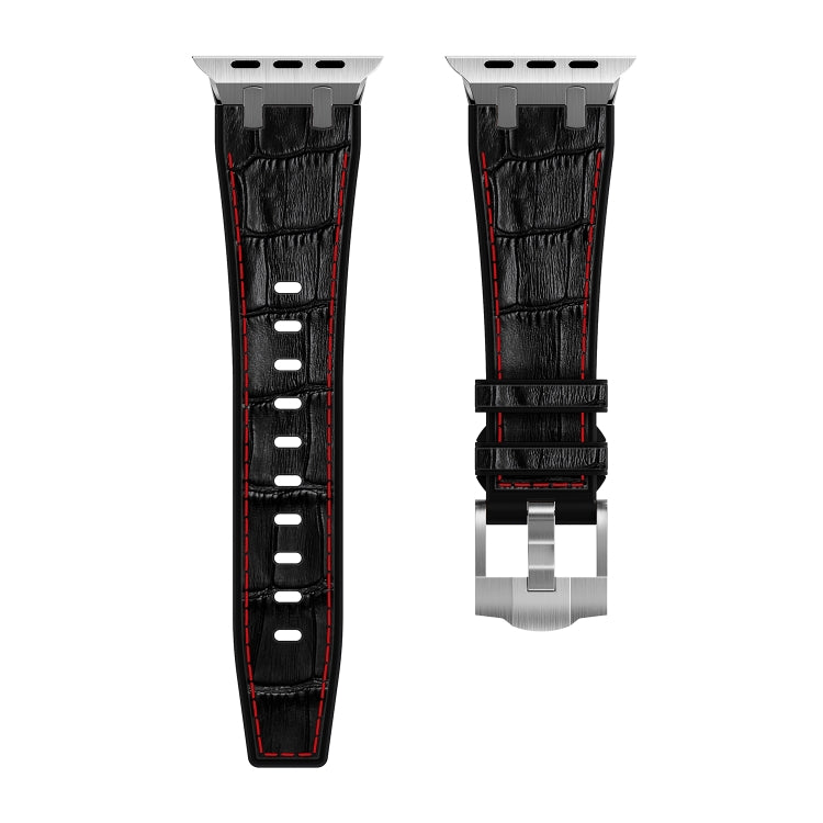 For Apple Watch SE 2022 40mm Crocodile Texture Liquid Silicone Watch Band(Silver Red Black) - Watch Bands by PMC Jewellery | Online Shopping South Africa | PMC Jewellery