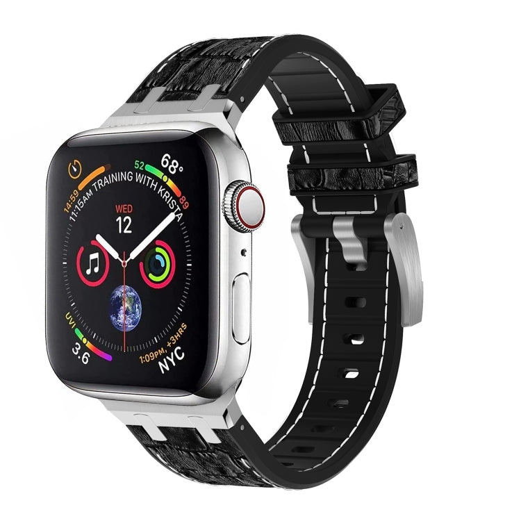 For Apple Watch Series 7 45mm Crocodile Texture Liquid Silicone Watch Band(Silver White Black) - Watch Bands by PMC Jewellery | Online Shopping South Africa | PMC Jewellery