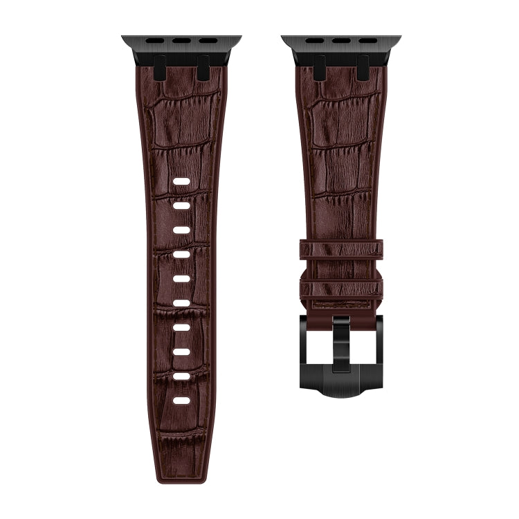 For Apple Watch SE 40mm Crocodile Texture Liquid Silicone Watch Band(Black Dark Brown) - Watch Bands by PMC TechLife | Online Shopping South Africa | PMC TechLife