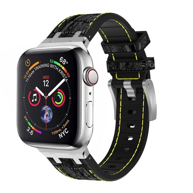 For Apple Watch SE 40mm Crocodile Texture Liquid Silicone Watch Band(Silver Yellow Black) - Watch Bands by PMC Jewellery | Online Shopping South Africa | PMC Jewellery