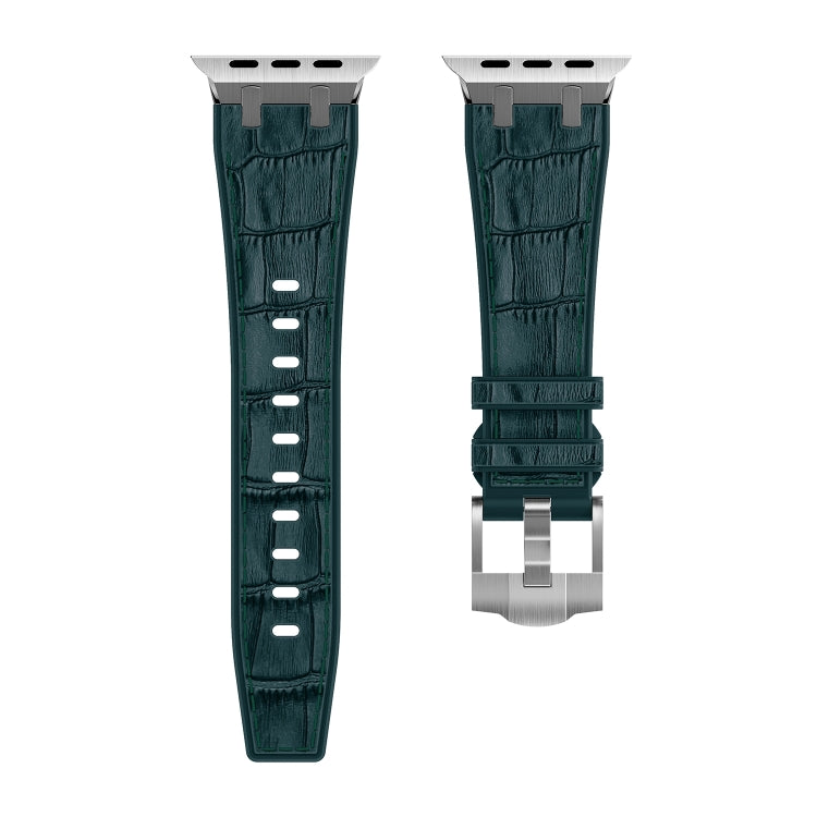 For Apple Watch SE 40mm Crocodile Texture Liquid Silicone Watch Band(Silver Deep Green) - Watch Bands by PMC Jewellery | Online Shopping South Africa | PMC Jewellery