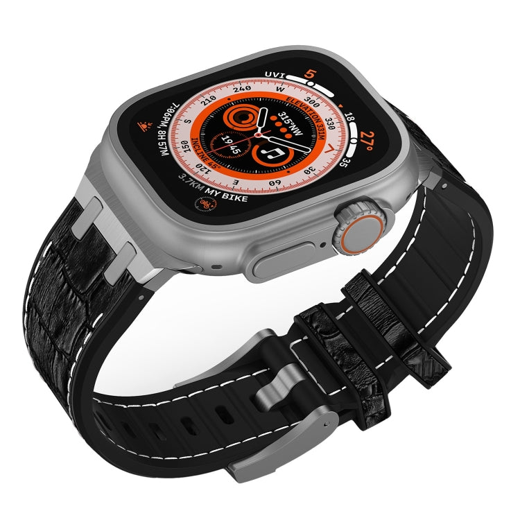 For Apple Watch SE 44mm Crocodile Texture Liquid Silicone Watch Band(Silver White Black) - Watch Bands by PMC TechLife | Online Shopping South Africa | PMC TechLife