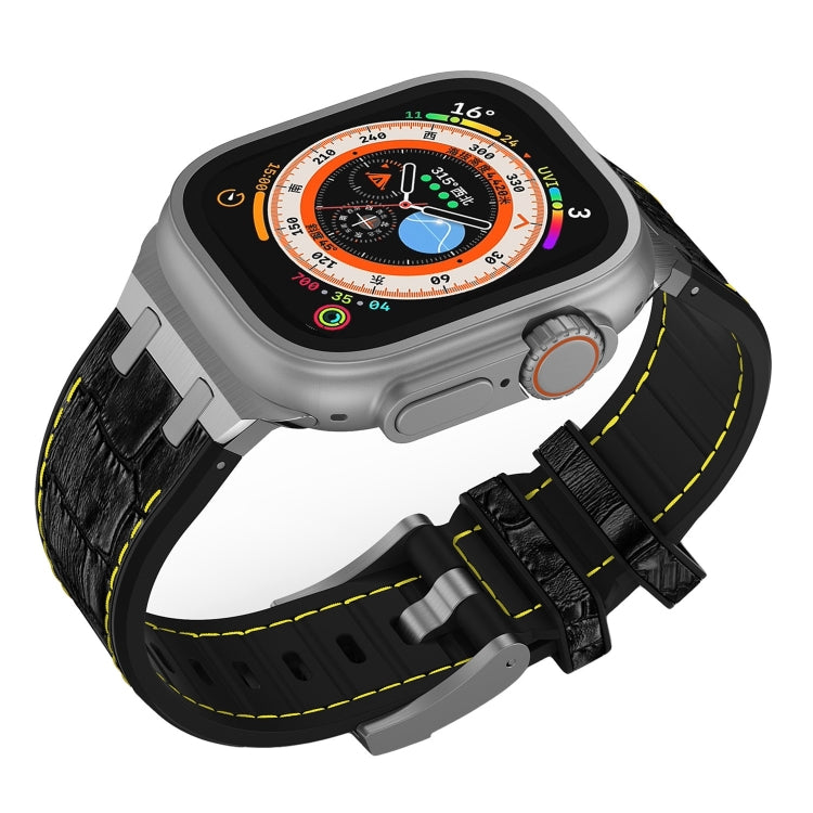 For Apple Watch SE 44mm Crocodile Texture Liquid Silicone Watch Band(Silver Yellow Black) - Watch Bands by PMC TechLife | Online Shopping South Africa | PMC TechLife