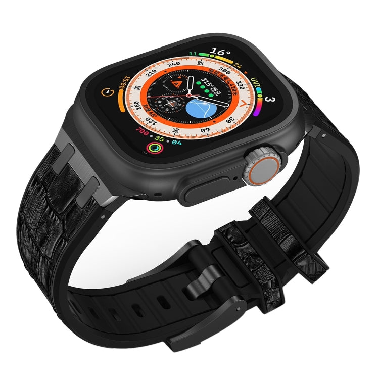 For Apple Watch Series 6 40mm Crocodile Texture Liquid Silicone Watch Band(Black Black) - Watch Bands by PMC TechLife | Online Shopping South Africa | PMC TechLife