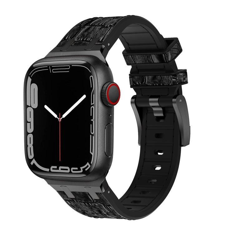For Apple Watch Series 6 44mm Crocodile Texture Liquid Silicone Watch Band(Black Black) - Watch Bands by PMC TechLife | Online Shopping South Africa | PMC TechLife